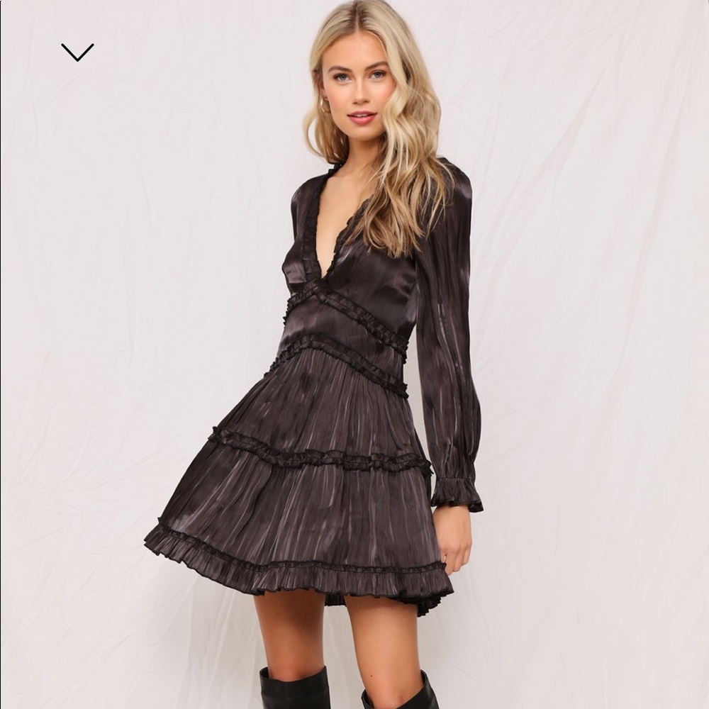 Long sleeve black mini ruffle dress